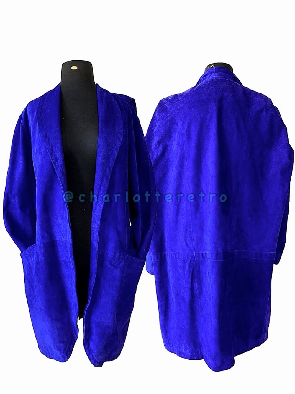 vtg Electric Blue Suede Leather Coat Jacket (46)